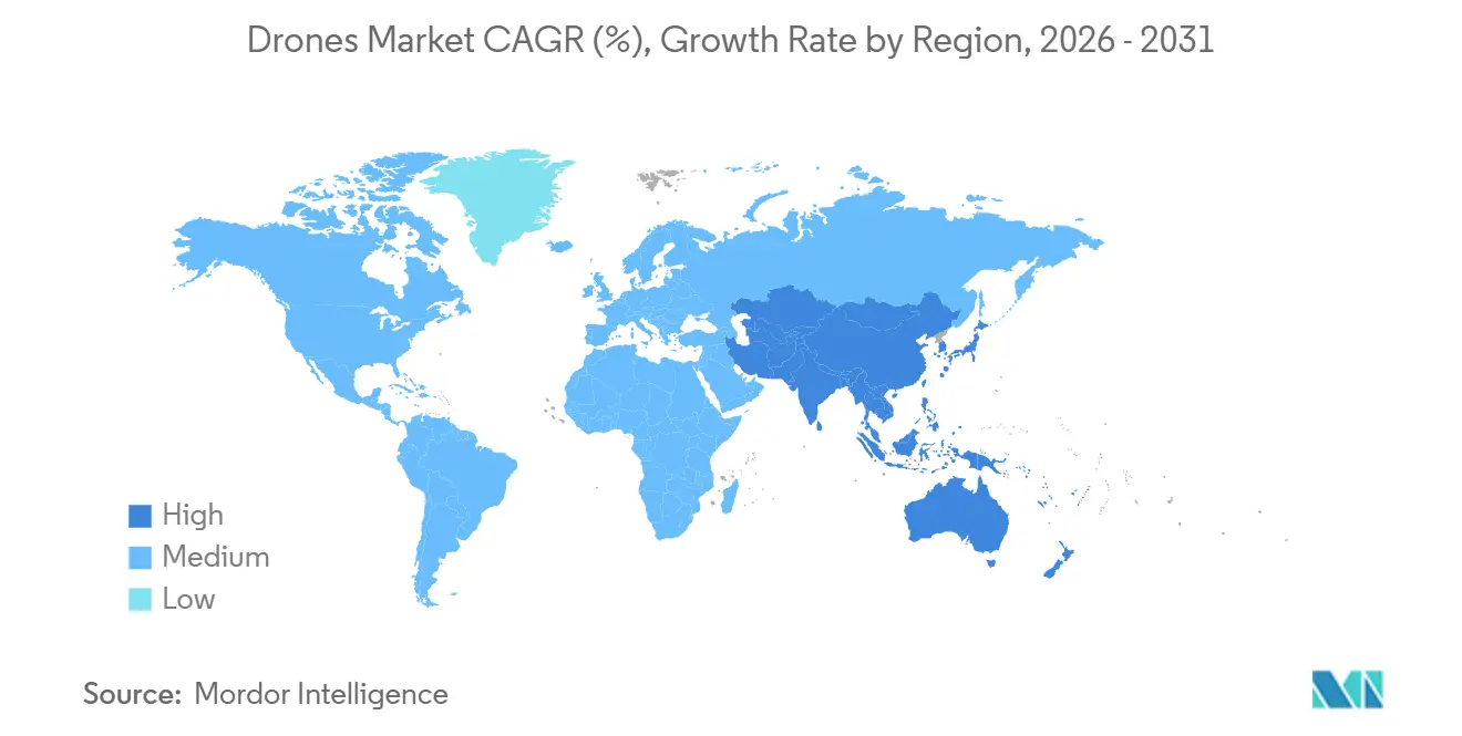 Drones Market CAGR (%), Growth Rate by Region